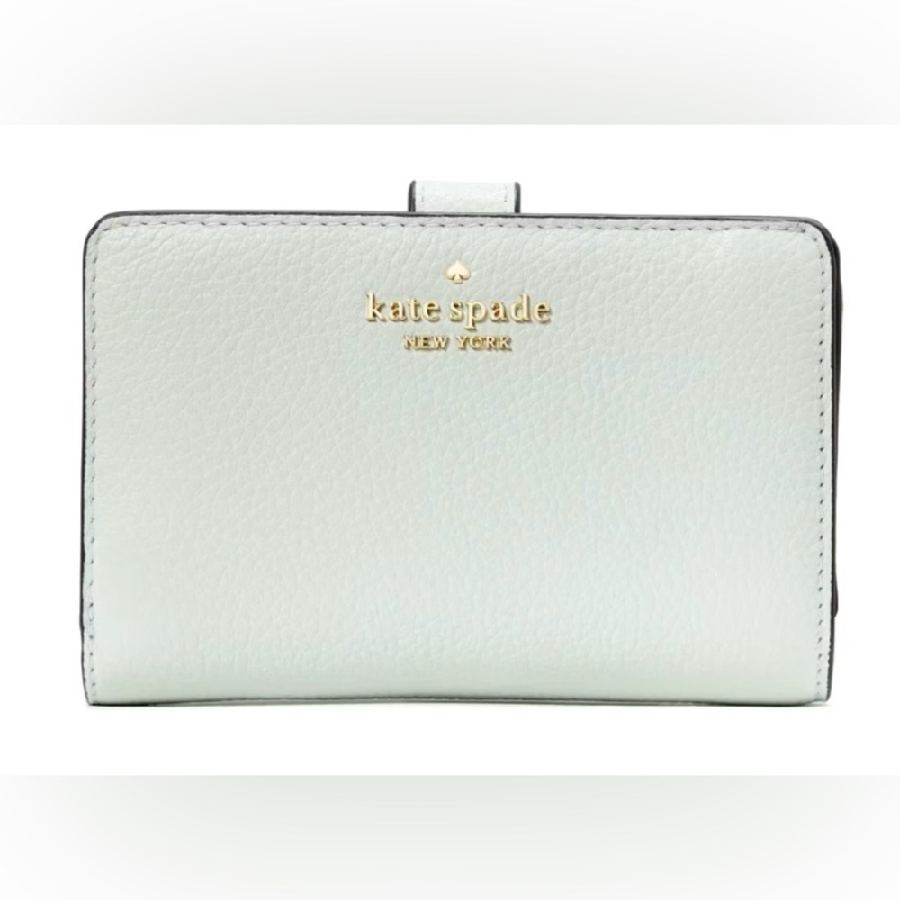 New Kate Spade Leila Medium Compact Bifold Wallet Pebble Leather Lime Sherbert